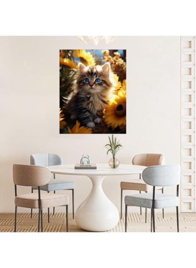 CLENEA DIY Paint by Numbers Kit for Adults & Kids – Blue-Eyed Kitten with Sunflowers, Acrylic Paint by Numbers for Beginner, 40x50cm Easy Oil Painting on Canvas for Wall Art Decor (Frameless) - Image 3